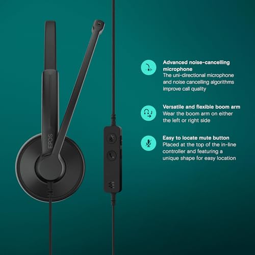 Image of EPOS Impact 100 UC Stereo USB-C+A Headset with Microphone, Universal Communications, Noise-Cancelling Mic, Lightweight, Call Control, USB Adapter, Soft Earpads, Professional Business Use