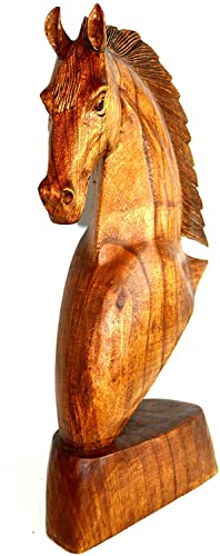 Busto de cabeza de caballo de caoba tallada a mano de 20 pulgadas miniatura 2