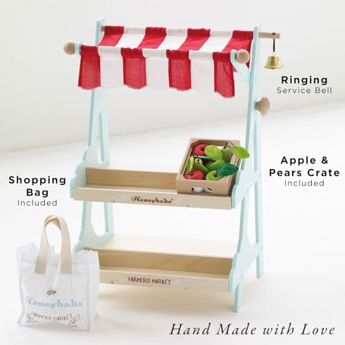 Le Toy Van Honeybake Wooden Honeybee Market Play Set with Canvas Shopping Bag and Fruit Box (Pears, Apples) for Kids
