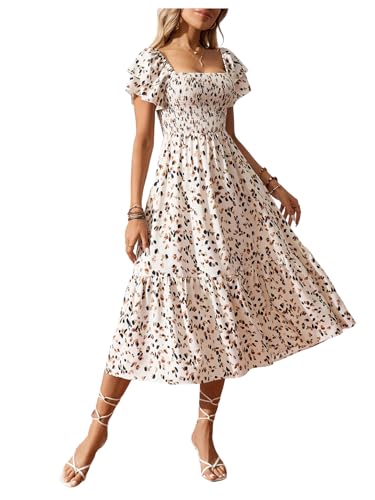 Image of Floerns Women's Boho Midi Dress Layered Sleeve Beach Vacation Tiered Smocked Dresses