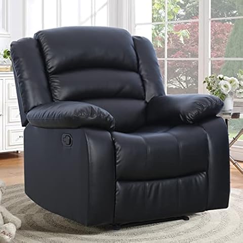 ANJ Black Recliner Chair with Overstuffed Arm and Back, Breathable Faux Leather Manual Reclining Chairs, Living Room Single Sofa Recliners Cover