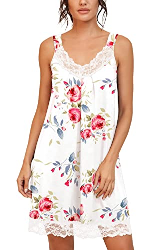 PrinStory Damen Nachtwäsche Spitze V-Ausschnitt Nachthemden Für Damen...
