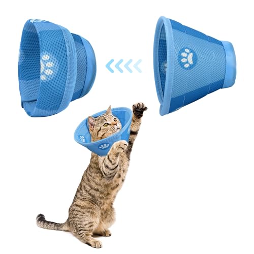 Kastwave Adjustable Cat Cone Collar Soft Kitten Foldable Recovery Collars & Cones Elizabethan Pet And Small Dog For Surgery Lnjuries (Blue M)