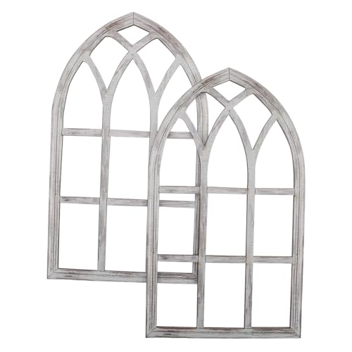 FUTUREORYY 2 Stück Rustikaler Holz Fensterrahmen Wanddeko Gotischer Bogen Stil Dekorative Vintage Landhaus Fassade Einfach zu Montieren für Wohnzimmer und Essbereich Nostalgische