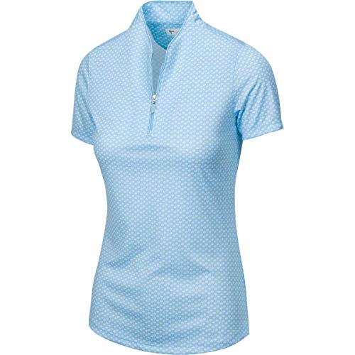 Greg Norman Womens Ml75 2Below Palm Tree Foulard S/S Zip Polo Short Sleeve, Bliss Blue, Medium Us #TOP20