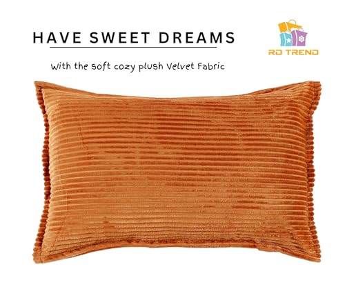 Image of RD TREND Presents Velvet 250 GSM Self Stripe Pillow Cover Set of 2 with Zipper, Size -18 inch x 28 inch Inches (45x71 Cm) (New Mustard)