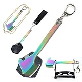 SHARP CASTLE Mini Axe, 4.2 inch Ultra Sharp Stainless Steel Knife with Sheath, Small Knife Keychain for Pendant, Multi Tool, Cutter for Home, Outdoor, Handmade, Craft Use - Rainbow-RB