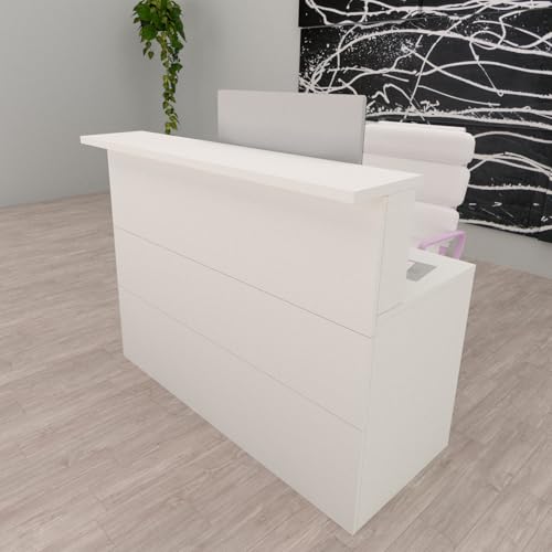 Henor Mostrador Cidacos - 120x60/75x110/75 cm. Madera con Mesa Interior. Ideal para Recepción Atención Oficina Espacios Comerciales. Blanco.