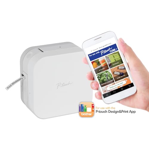Image of Brother P-Touch Cube Color Smartphone Label Maker, Bluetooth Wireless Technology, Multiple Templates Available for Apple & Android Compatible - White