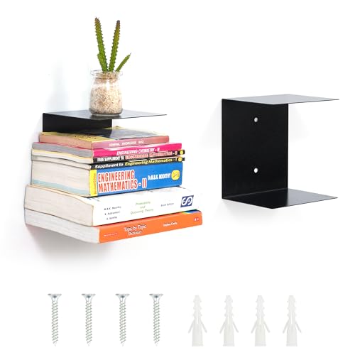Image of Livzing Invisible Floating Metal Book Shelf-CD DVD Display Bookcase Rack Wall Mount Shelves - Multipurpose Organizer Bibliophile Living Room Office Home Decor Items Stand (Set of 2) - Black (Medium)