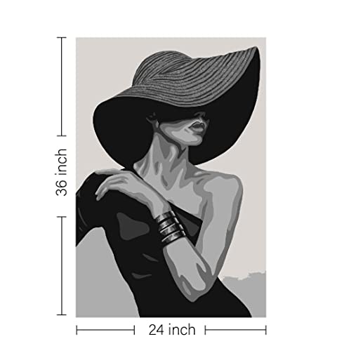 Image of RANGOLI 100% Cotton Stretched Canvas Painting 400 GSM, Framed Lady in Hat Abstract Wall Art for Living Room, 3D Paintings for Wall Decor (24 x 36 Inch With Frame)