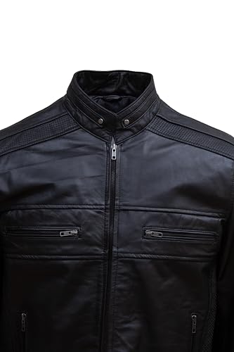 Image of ATIKI Men's Genuine Brown leather jacket | Classic Slim Fit Leather Jacket for Men with Stand-Up Collar & Zipper Pockets