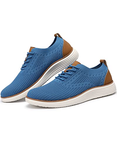 Vilocy Men's Casual Dress Sneakers Oxfords Business Shoes Lace Up Lightweight Comfortable Breathable Walking Knit Mesh Fashion Sneakers Tennis Sky Blue,Us11 Eu44 #TOP1