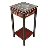 Red Oriental Stand with Drawer, Shelf and Glass Top