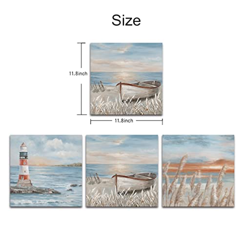 Yelash Sunset Coastal Lighthouse Wall Art: Beach Artwork Wall Decor For Living Room, Ocean Landscape Painting Canvas Art Poster For Home Decoration 12X12 X3 Inch #TOP6