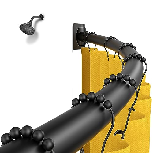 TENOVEL Curved Shower Curtain Rod, Round 42-73 Inches Shower Rods for Bathroom Adjustable, Rounded Bowed Stainless Steel Shower Rods Customized for Bathtub, Stall, Matte Black, Need to Drill