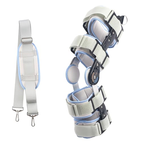 360 RELIEF Knee Brace support Hinged Leg Stabilizer - Adjustable | Post Up, Orthopaedic Rehab, Recovery Stabilization, Meniscus Tear for ACL, PCL, MCL | White with Shoulder Strap