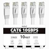 Cat 6 Ethernet Cable - Flat Internet Network Cable - Cat6 Ethernet Patch Cable Short - Cat 6 Computer LAN Cable with Snagless RJ45 Connectors (10Ft-5pack-White)