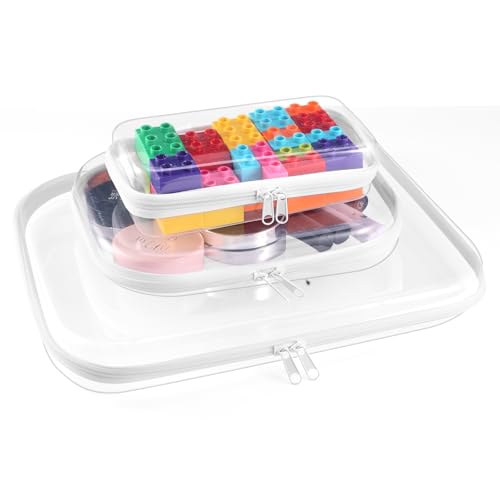 Image of 3Pcs Clear Zipper Pouch, PVC Plastic Cosmetic Travel Bag, Portable Travel Organizer Bins, Durable Makeup Bags for Toy Storage, Pencil Case(White-13.8+9.9+7.5inch)