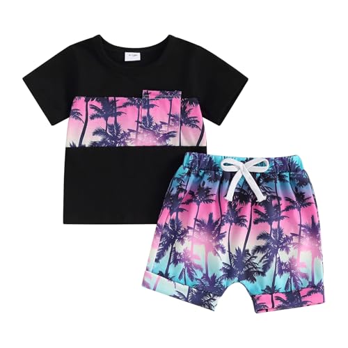 Image of Karwuiio Toddler Baby Boy Summer Clothes Cute Print Short Sleeve T-Shirts Elastic Waist Shorts Set 2 Piece Outfits