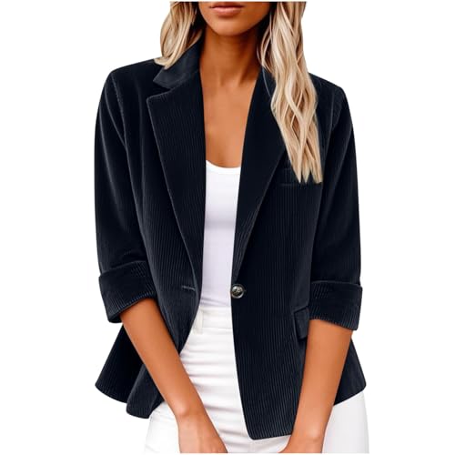 Womens Blazer Uk Corduroy Notched Collar Cardigan Top One Button Tuxedo Jacket Smart Formal Suit Summer and Autumn Uk Slim Fit Loungewear Wear Ladies Outdoor Lounge Outift