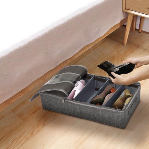 Cotton-linen-6-grid-Storage-Container-With-Handle-Transparent-Window-Design-Durable-Foldable-Dust-Proof-Non-woven-Shoe-Storage-Box-Underbed-Use