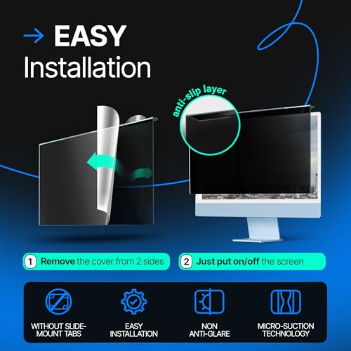 Image of VINTEZ Acrylic 24 Inch Computer Privacy Screen Filter Compatible with 24 inch iMac (2021, 2022, 2023, 2024, M1, M3, M4) - 21.5 inch x 12.6 inch (547 x 320mm) - Monitor Frame Hanging Type