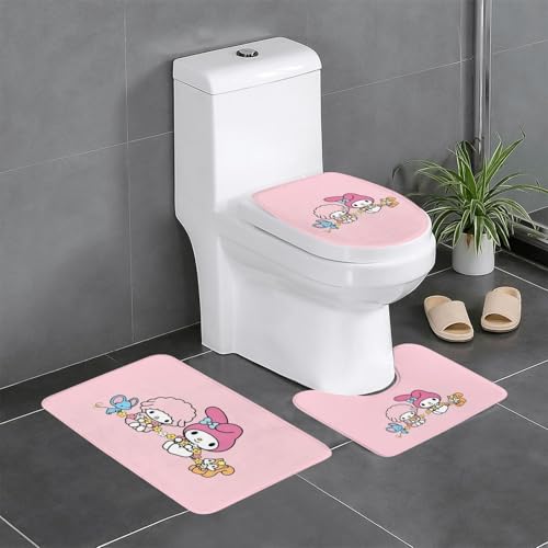 バスマット マイメロディ かわいい アニメ トイレマット 3点セット 便座カバー フタカバー 人気 漫画 足ふきマット 暖房 ふんわり 滑り止め 吸水 洗える 抗菌 防臭