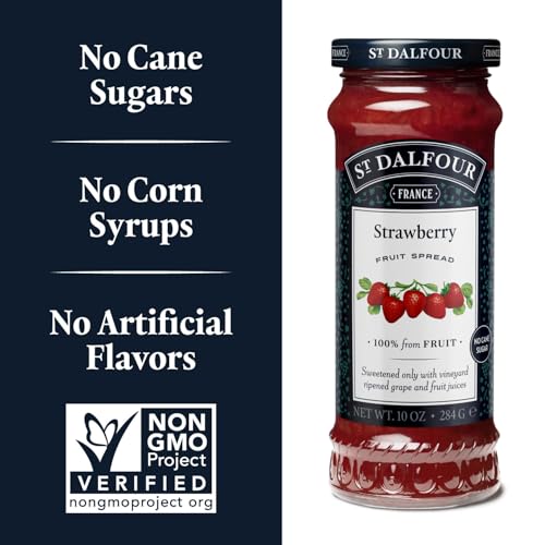 St. Dalfour Strawberry Fruit Spread - 10oz - 100% from Fruit, No Artificial Ingredients, Non-GMO, No Cane Sugars, All Natural, Made in France
