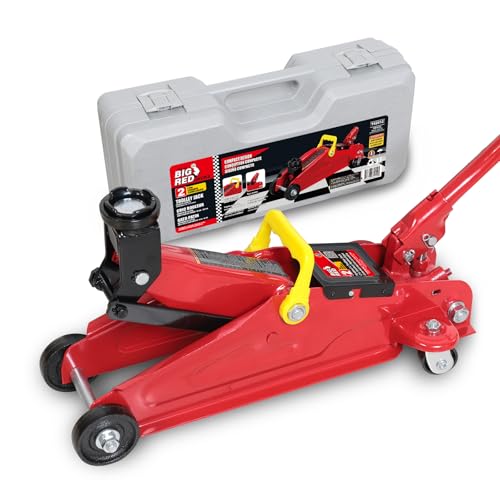 Image of Big RED TAM82012-1 Torin Low Profile Hydraulic Trolley Service /Floor Jack with Blow Mold Carrying Storage Case, 2 Ton (4,000 lb) Capacity, Red