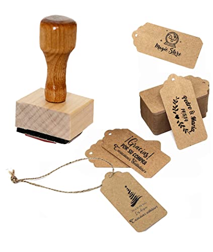 La Mejor Lista de Etiqueta de goma para comprar online. 47 Sellos De Goma Personalizados con 100 Etiquetas kraft De 3x5cm
