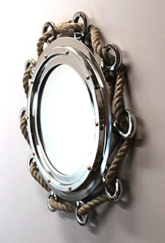 The King's Bay Big Silver Finish Porthole Mirror with Rope Nautical Ships Boat Decor - Image 3