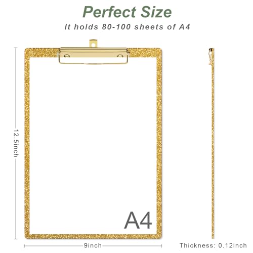 Image of Acrylic Confetti Clipboards, Sparkly Clip Board with Low Profile Gold Clip, Designed for Classroom School and Office Use, A4 Letter Size 9 x 12.5 in, Gold