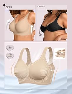 OEAK Womens Wireless Jelly Bra Plus Size Supportive Seamless Bras Full Coverage Push Up Comfortable No Underwire Tshirt Bras Creamy Beige L
