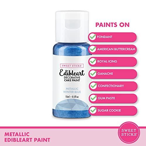 Image of Sweet Sticks Edible Art Decorative Cake Paint 0.5 Ounce (15 Milliliters), Metallic Winter Blue