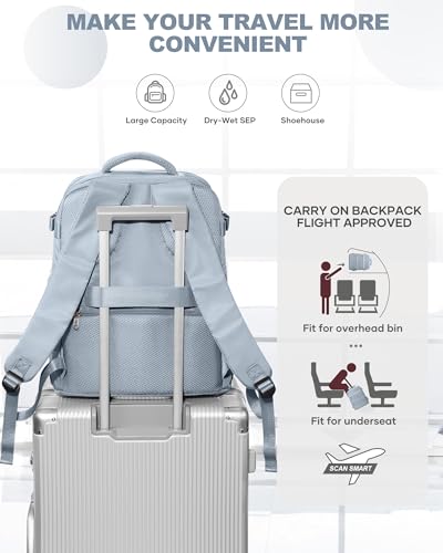 Image of coowoz Travel Backpack Carry On for Women Man Gym Backpacks with Laptop Compartment Mochila de Viaje Teacher Personal Item Backpack Airplane Accessories Must Haves Grey Blue 20L