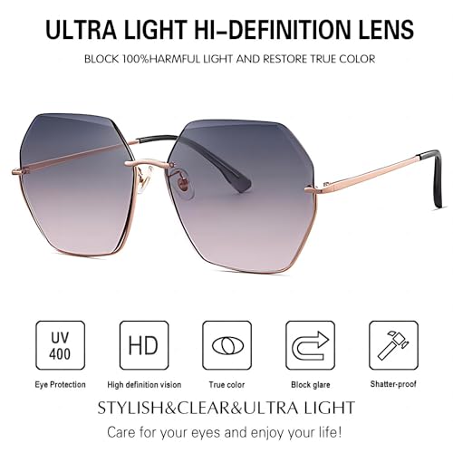 Rimless Sunglasses for Women Faded Lens, Gradient Frameless Sun Glasses Oversized HD Nylon Lens UV Protection3