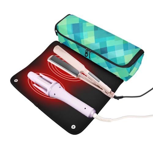 Bolsa de viaje para herramientas de cabello resistente al calor, con cierre magnético y tapete protector, color turquesa verde miniatura 2