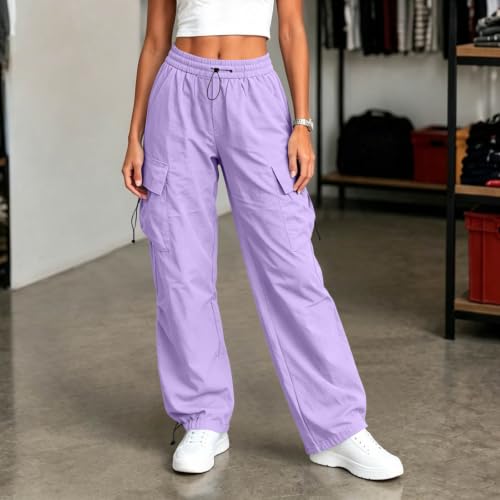 Women's Cargo Pants Drawstring Waist Wide Leg Utility Work Trousers - image 3