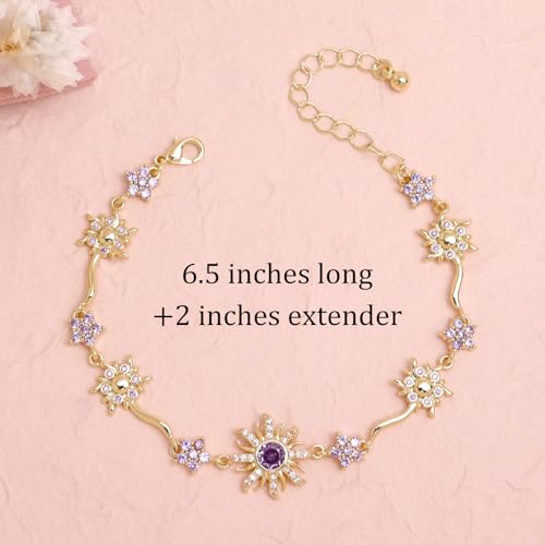 Gold Silver Sun Colorful Birth Stone Flower Link Bracelet for Woman, Adjustable CZ Rhinestone Star Box Chain Bracelets Prom Jewelry Accessories Gift4