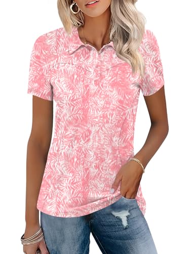 Image of TFSDOD Womens Golf Polo Shirts Collared Short Sleeve T Shirt Lightweight Moisture Wicking Polo Casual 3 Buttons Outfits