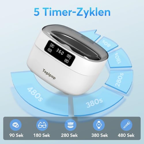 Ultraschallreinigungsgerät, 48000Hz Ultraschallreiniger, 750 ml brillenreinigungsgerät, professionelles Ultrasonic Cleaner zum Reinigen von Brillen, Uhren, Ringen, Rasierklingen (White)