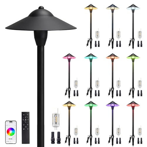 Varmtalys Smart RGBCW Low Voltage Path Lights, 12V Bluetooth Mesh Landscape Lighting with Dimmable Warm & Daylight LED 3W G4 Bulb, Black IP65 Waterproof Outdoor Pathway Light for Yard Walkway 12 Pack
