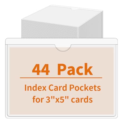44 Pack Labels for Storage Bins, 3×5 Inches Index Card Holder Organizer, Clear Adhesive Pockets, Plastic Label Holders for Tote Library Card Bins Box Drawer Classroom Organization