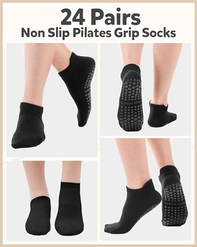 24 Pairs Non Slip Yoga Socks for Women Pilates Socks with Grips Anti Skid Athletic Grippy Hospital Hosiery4