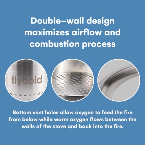 Flybold Smokeless Bonfire | Stainless Steel Fire Pit | 19.5 Inch Large Fire Pits For Outside Patio Outdoor Campfire | Solo Portable Backyard Firepit Stand | Natural Wood Burning Firebowl | No Gas #TOP1