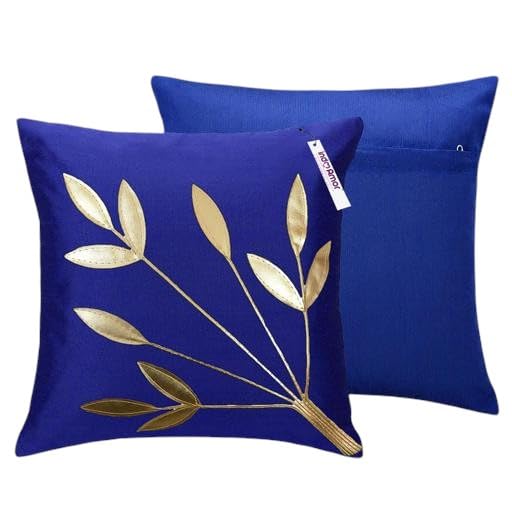 Image of Golden Floral Cushion Covers, 16x16 Inch, Set of 5 (Blue)