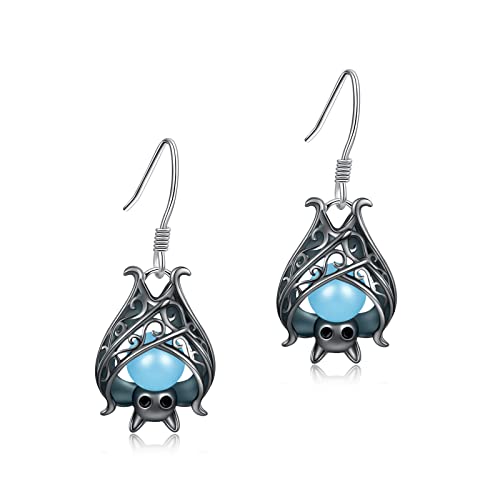 Cute Bat Earrings Sterling Silver Glowing in The Dark Animal Dangle Earring Little Witchy Vampire Halloween Jewelry Gift for Women