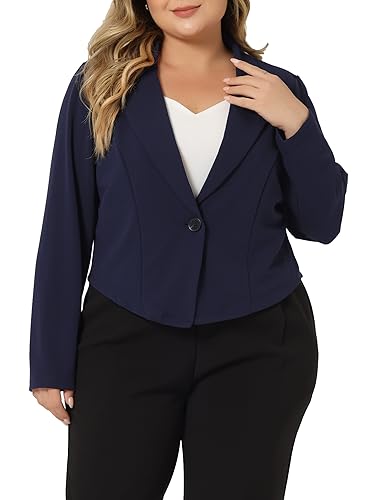 Agnes Orinda Plus Size Business Suit Blazer for Women Button Office Work Navy Blue Crop Suit Blazers Jackets2