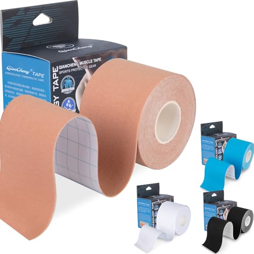 Kinesiology Tape for Sports Athletes - 16 FT Waterproof Athletic Tape for The Knee Elbow and Shoulder Muscles etc. (1 Roll Beige 5 cm)